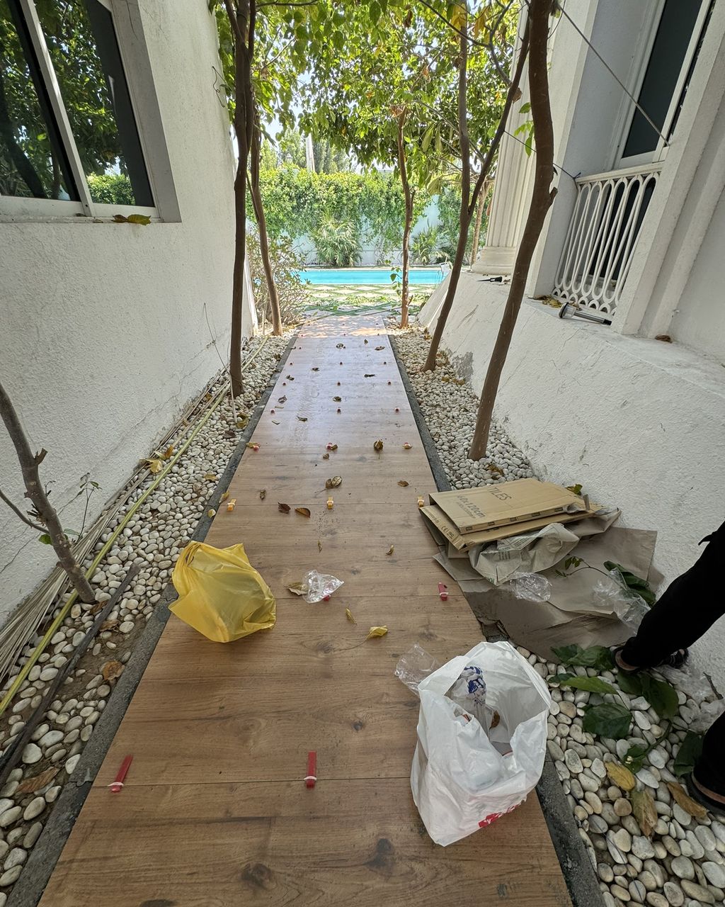 Before: Wood-look tiles for a garden path